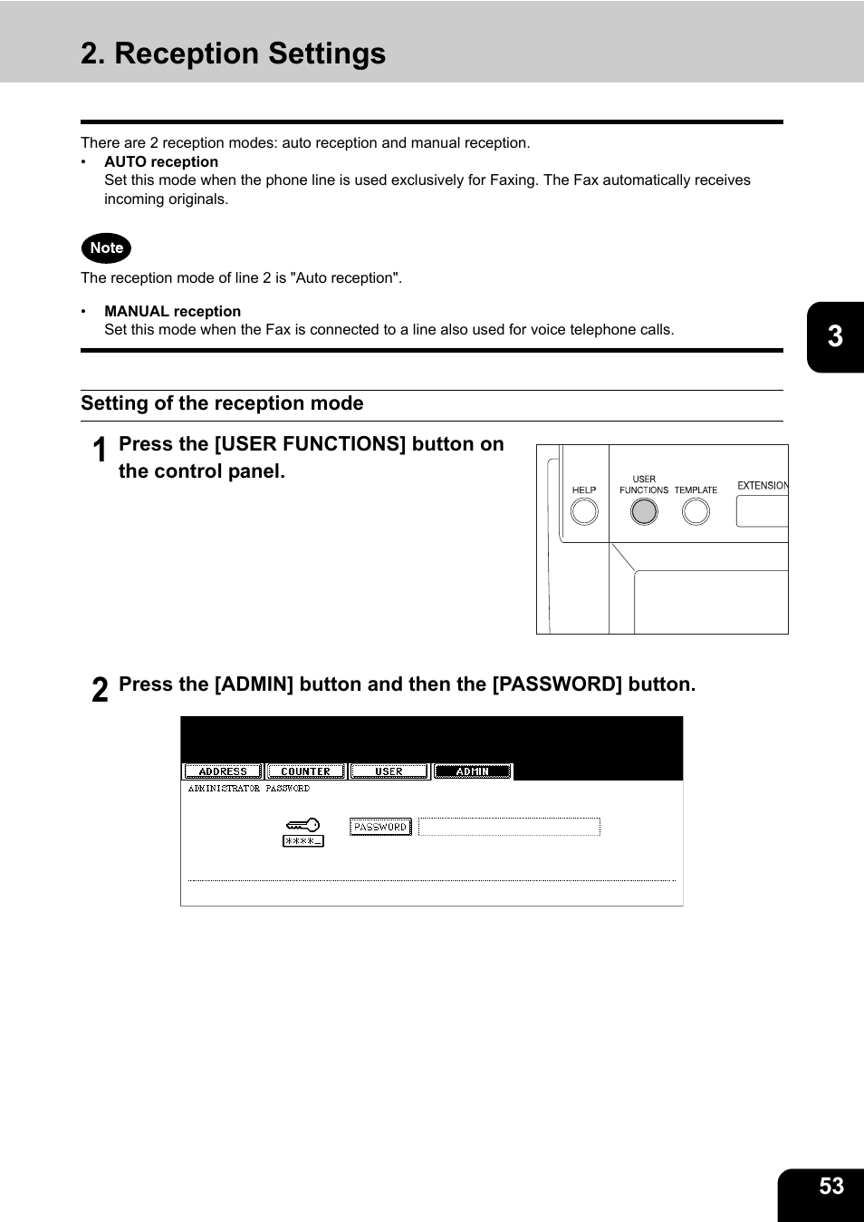 Reception settings | Oki CX 1145 MFP User Manual | Page 54 / 177