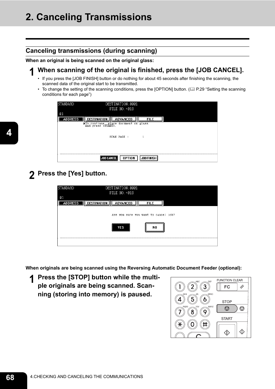 Canceling transmissions, Ansmissions. ( p.68 “2.canceling transmissions”) | Oki CX 1145 MFP User Manual | Page 69 / 177