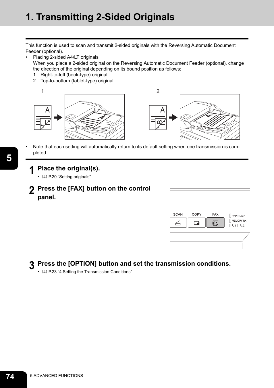 Transmitting 2-sided originals | Oki CX 1145 MFP User Manual | Page 75 / 177