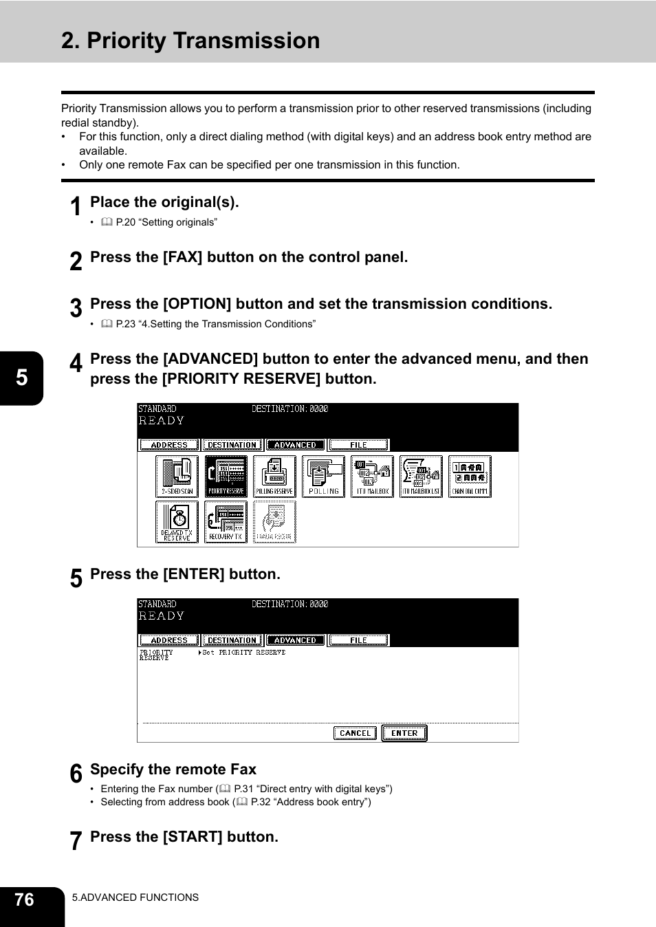 Priority transmission | Oki CX 1145 MFP User Manual | Page 77 / 177