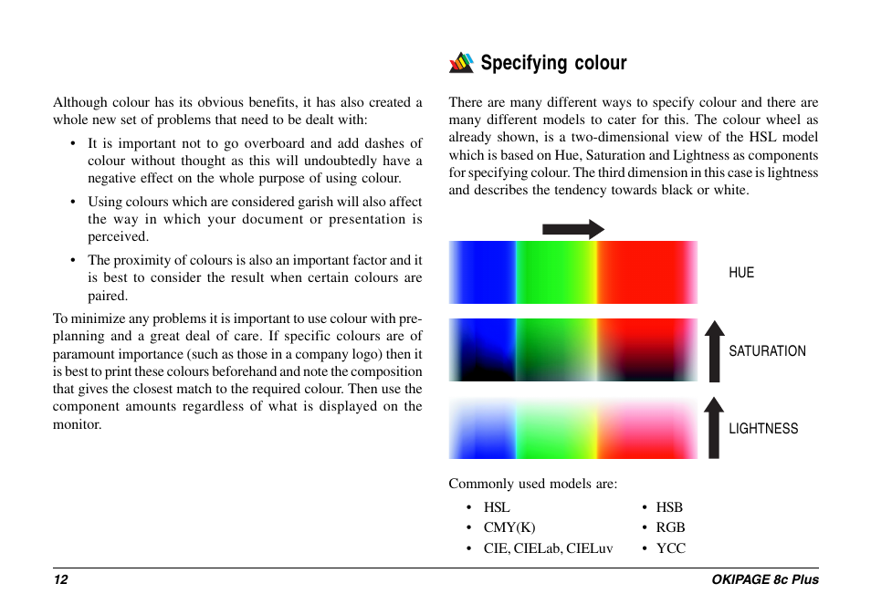 Specifying colour, Models, Lightness | Oki 8c Plus User Manual | Page 12 / 24