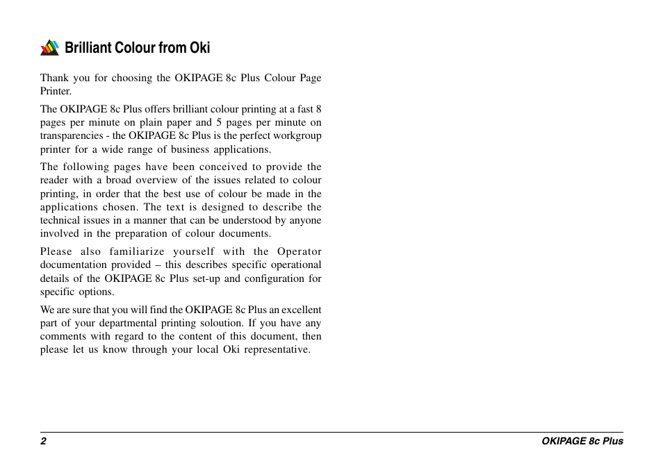 Brilliant colour from oki | Oki 8c Plus User Manual | Page 2 / 24