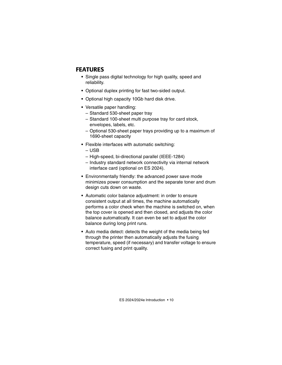 Features | Oki 2024/2024e User Manual | Page 10 / 260