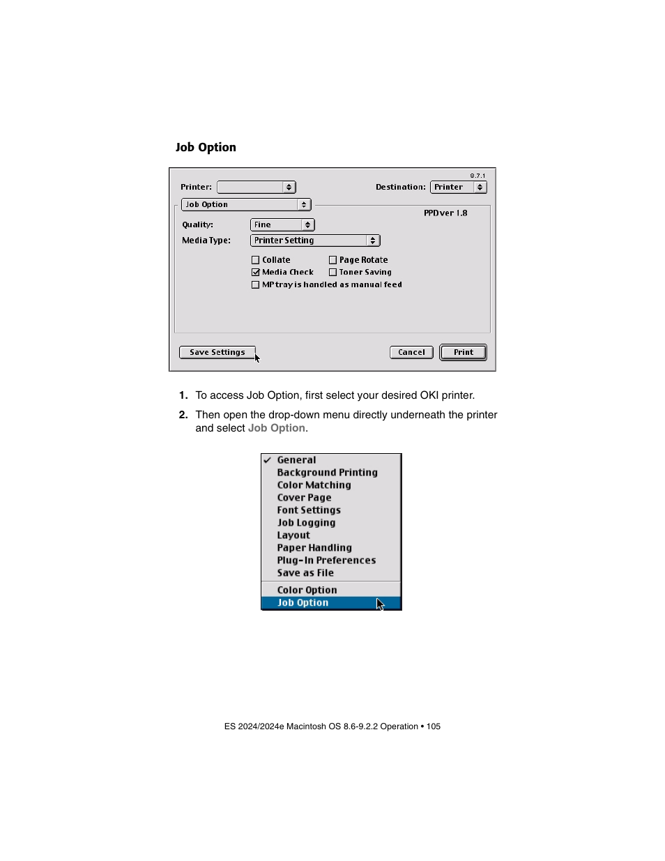 Job option | Oki 2024/2024e User Manual | Page 105 / 260