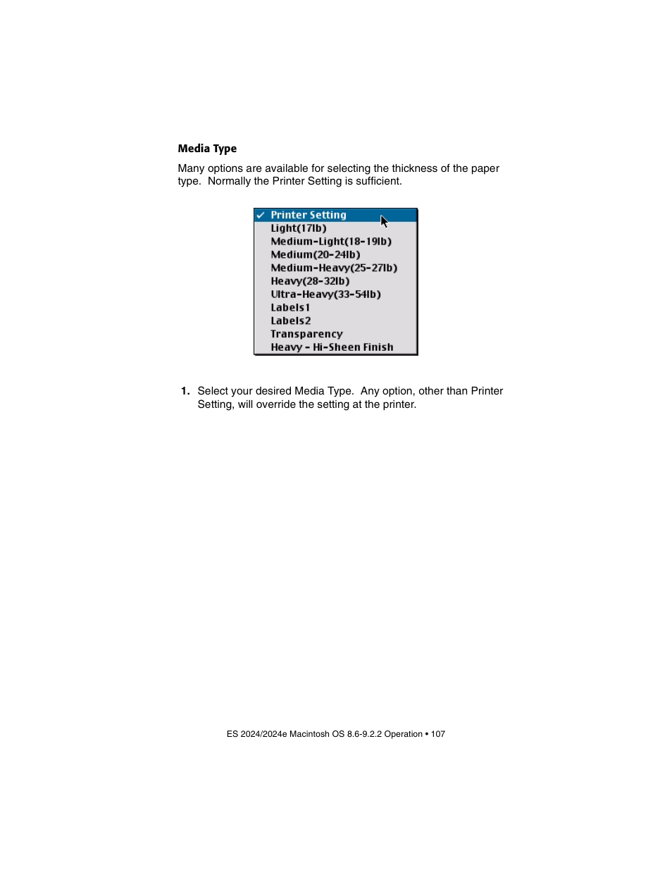 Media type | Oki 2024/2024e User Manual | Page 107 / 260