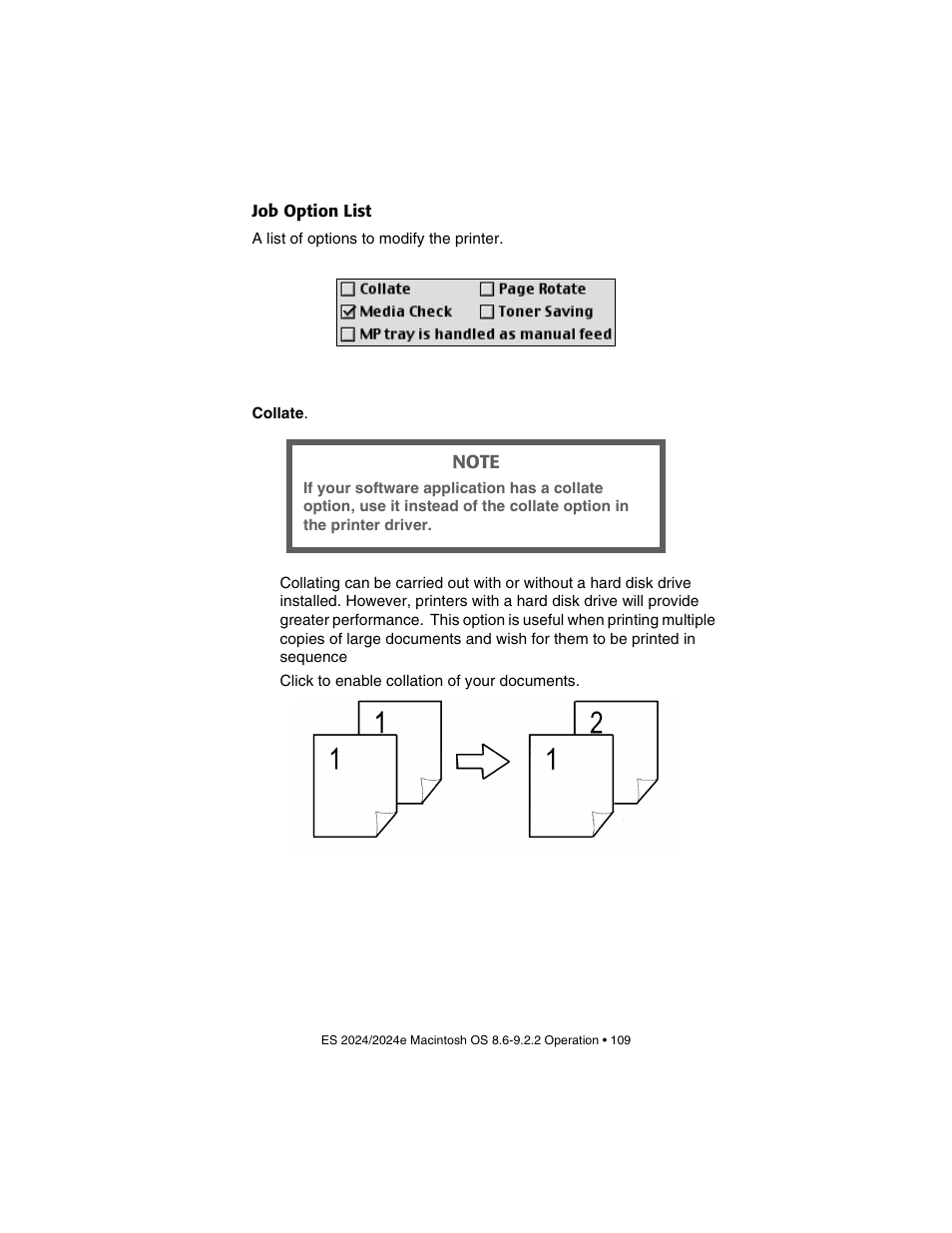 Job option list | Oki 2024/2024e User Manual | Page 109 / 260
