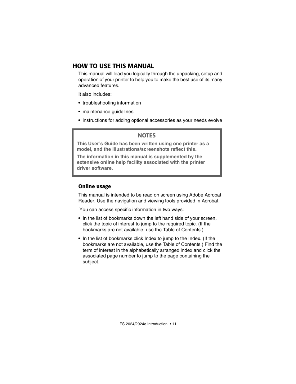 How to use this manual, Online usage | Oki 2024/2024e User Manual | Page 11 / 260