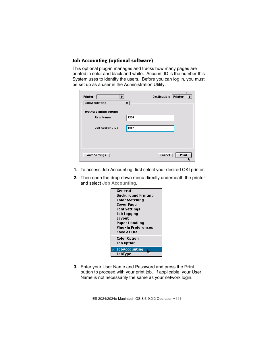 Job accounting (optional software) | Oki 2024/2024e User Manual | Page 111 / 260