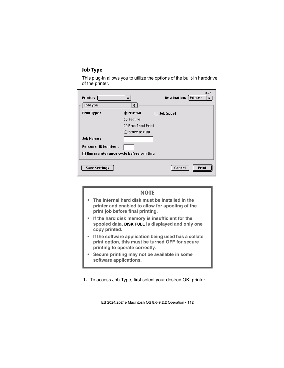 Job type | Oki 2024/2024e User Manual | Page 112 / 260