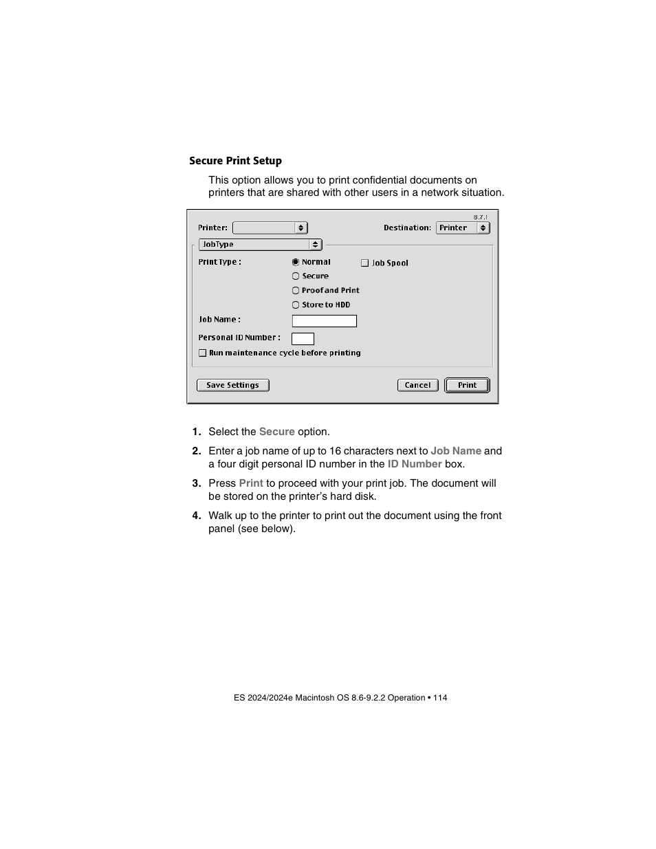 Secure print setup | Oki 2024/2024e User Manual | Page 114 / 260