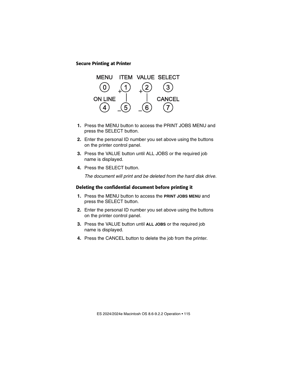 Secure printing at printer | Oki 2024/2024e User Manual | Page 115 / 260
