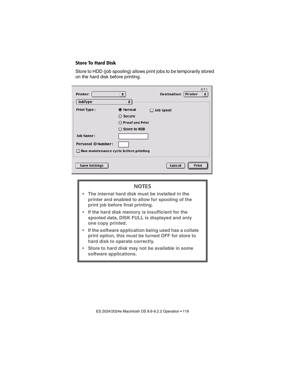 Store to hard disk | Oki 2024/2024e User Manual | Page 119 / 260