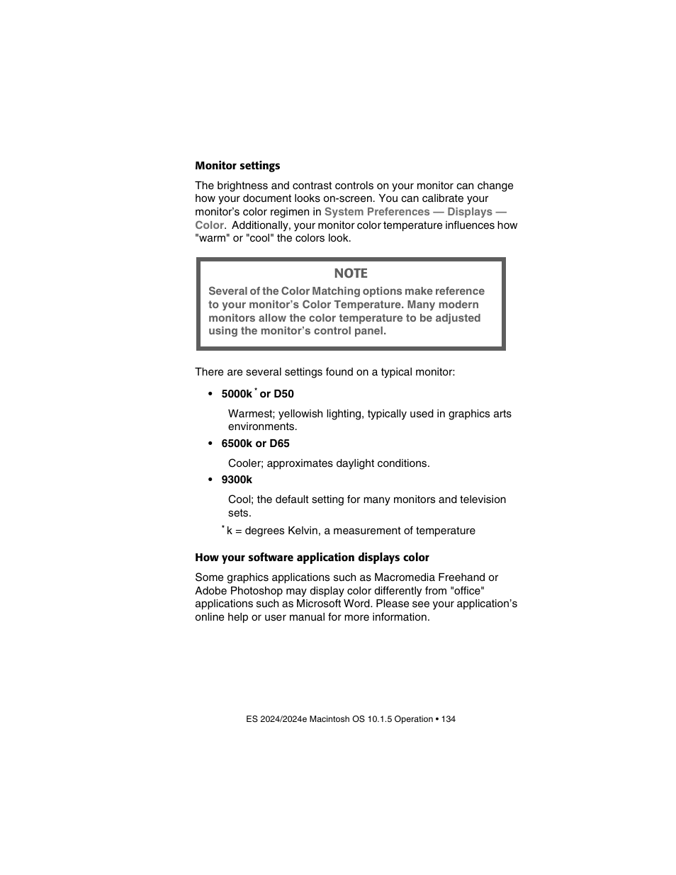 Monitor settings, How your software application displays color | Oki 2024/2024e User Manual | Page 134 / 260