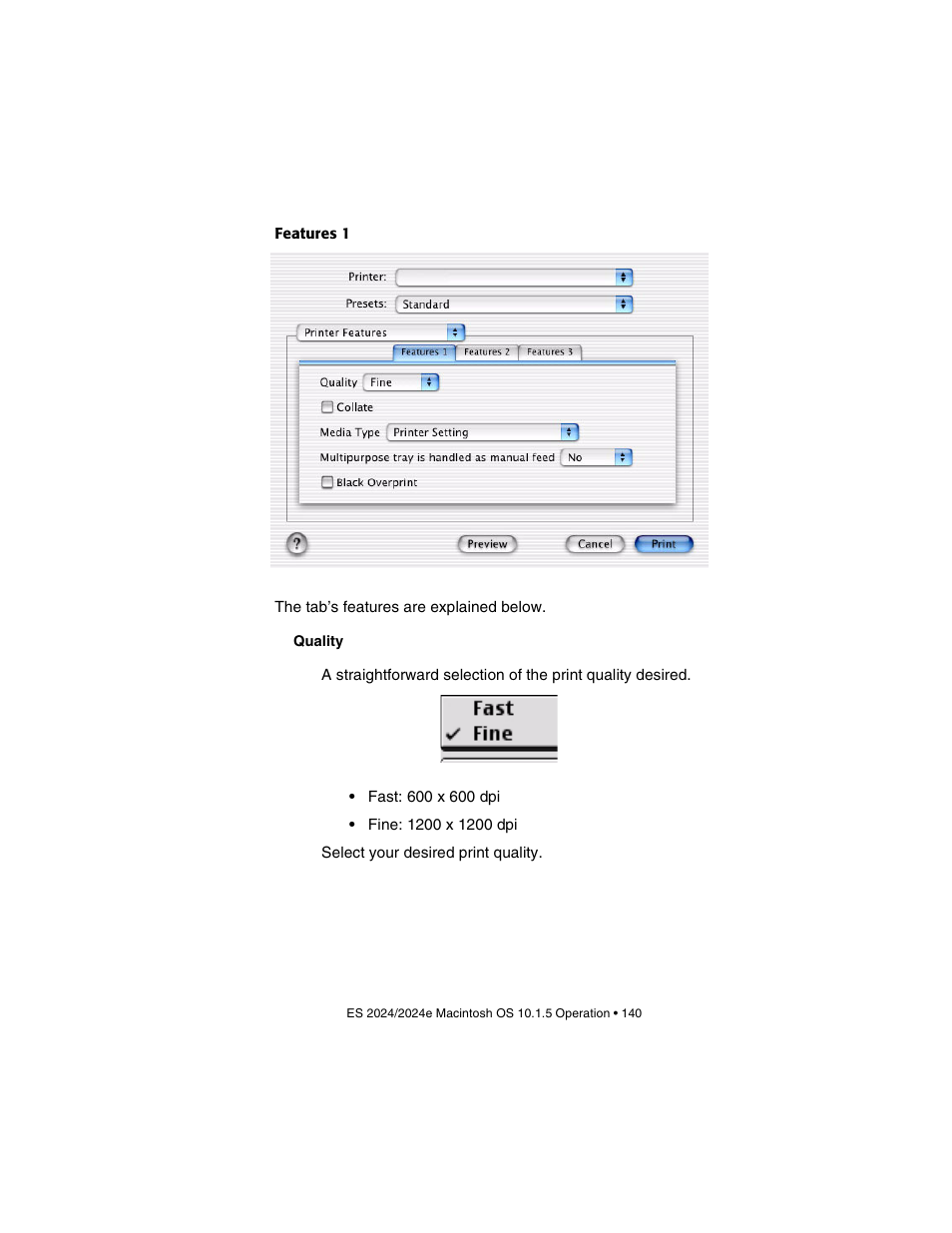 Features 1, Quality | Oki 2024/2024e User Manual | Page 140 / 260