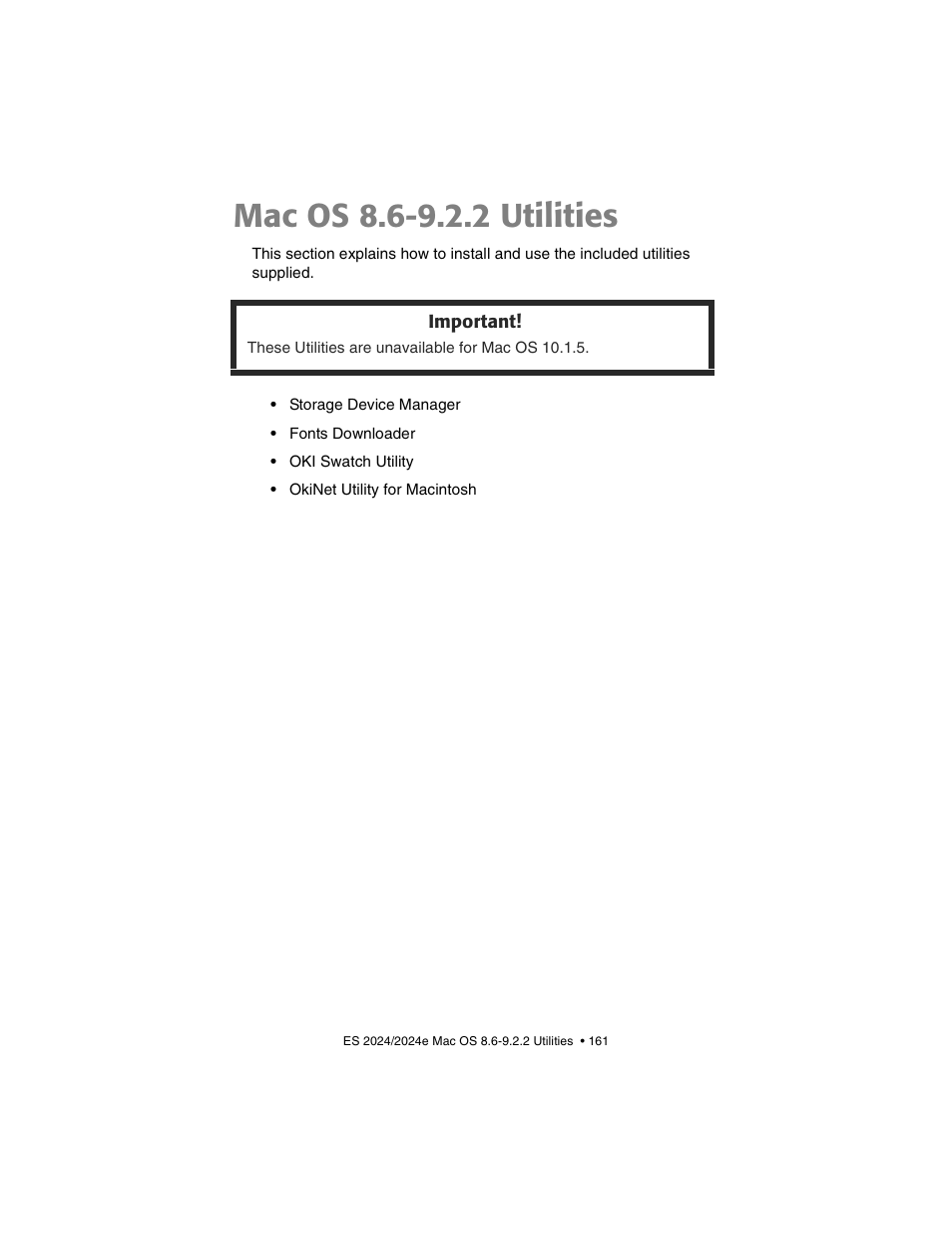 Mac os 8.6-9.2.2 utilities | Oki 2024/2024e User Manual | Page 161 / 260