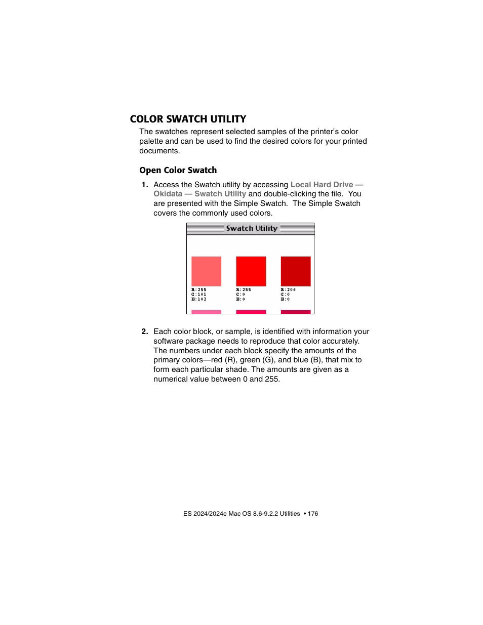 Color swatch utility, Open color swatch | Oki 2024/2024e User Manual | Page 176 / 260