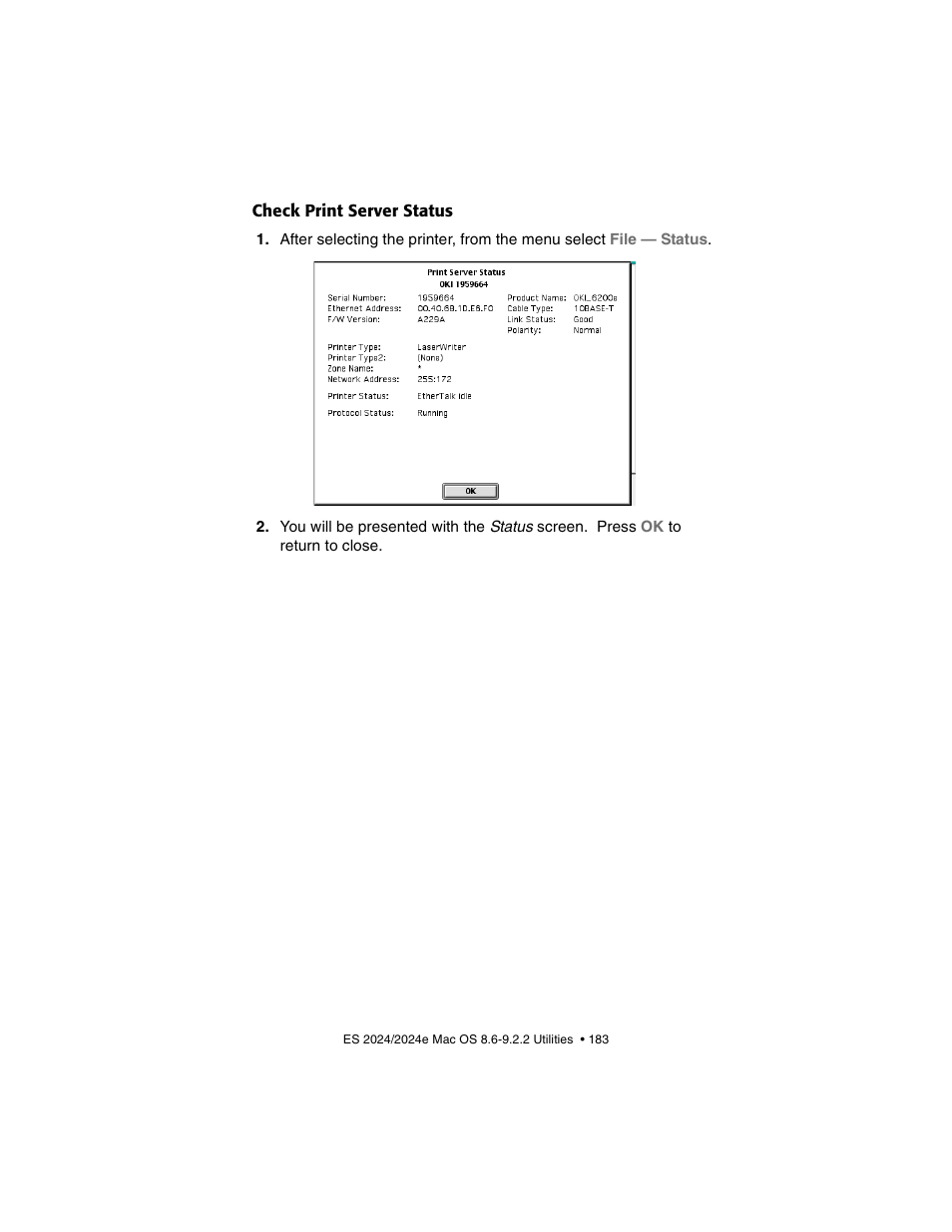 Check print server status | Oki 2024/2024e User Manual | Page 183 / 260