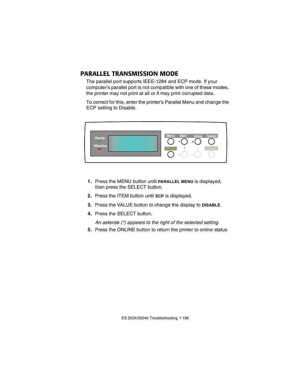 Parallel transmission mode | Oki 2024/2024e User Manual | Page 196 / 260