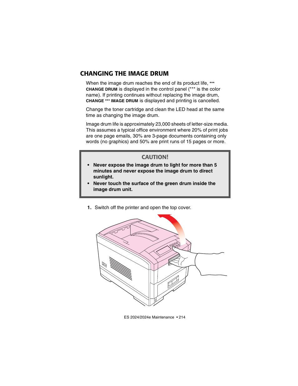 Changing the image drum | Oki 2024/2024e User Manual | Page 214 / 260