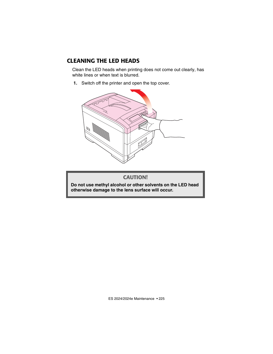 Cleaning the led heads, Caution | Oki 2024/2024e User Manual | Page 225 / 260