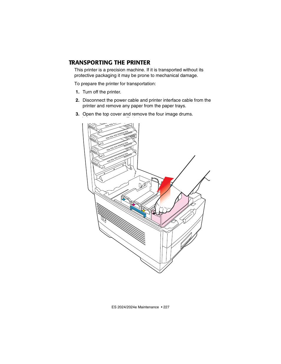 Transporting the printer | Oki 2024/2024e User Manual | Page 227 / 260