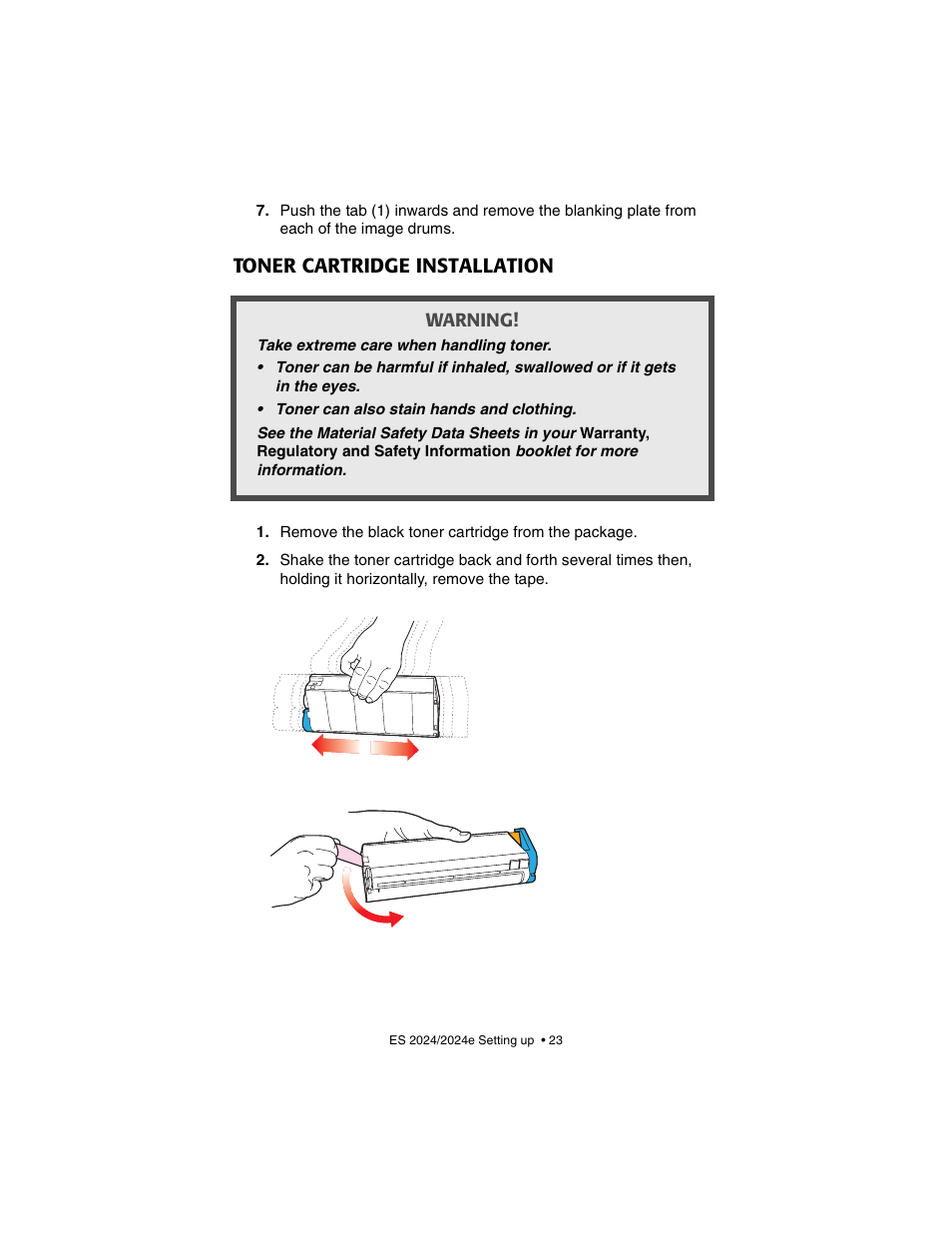 Toner cartridge installation | Oki 2024/2024e User Manual | Page 23 / 260