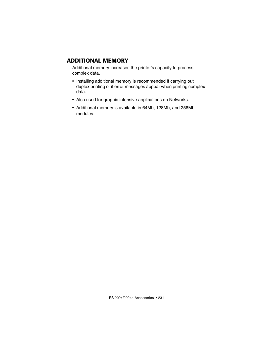 Additional memory | Oki 2024/2024e User Manual | Page 231 / 260
