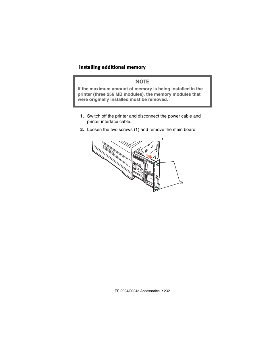 Installing additional memory | Oki 2024/2024e User Manual | Page 232 / 260