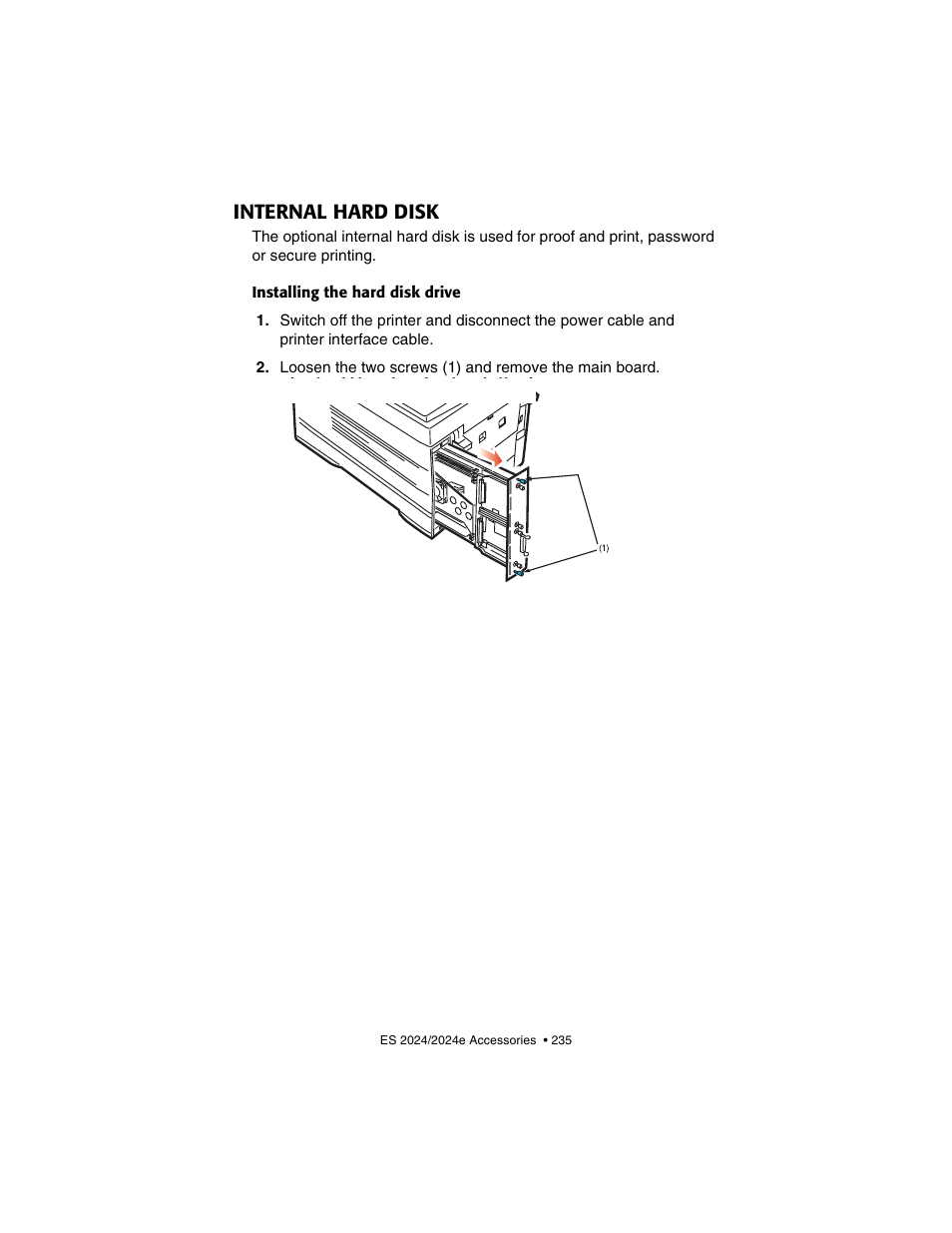 Internal hard disk, Installing the hard disk drive | Oki 2024/2024e User Manual | Page 235 / 260