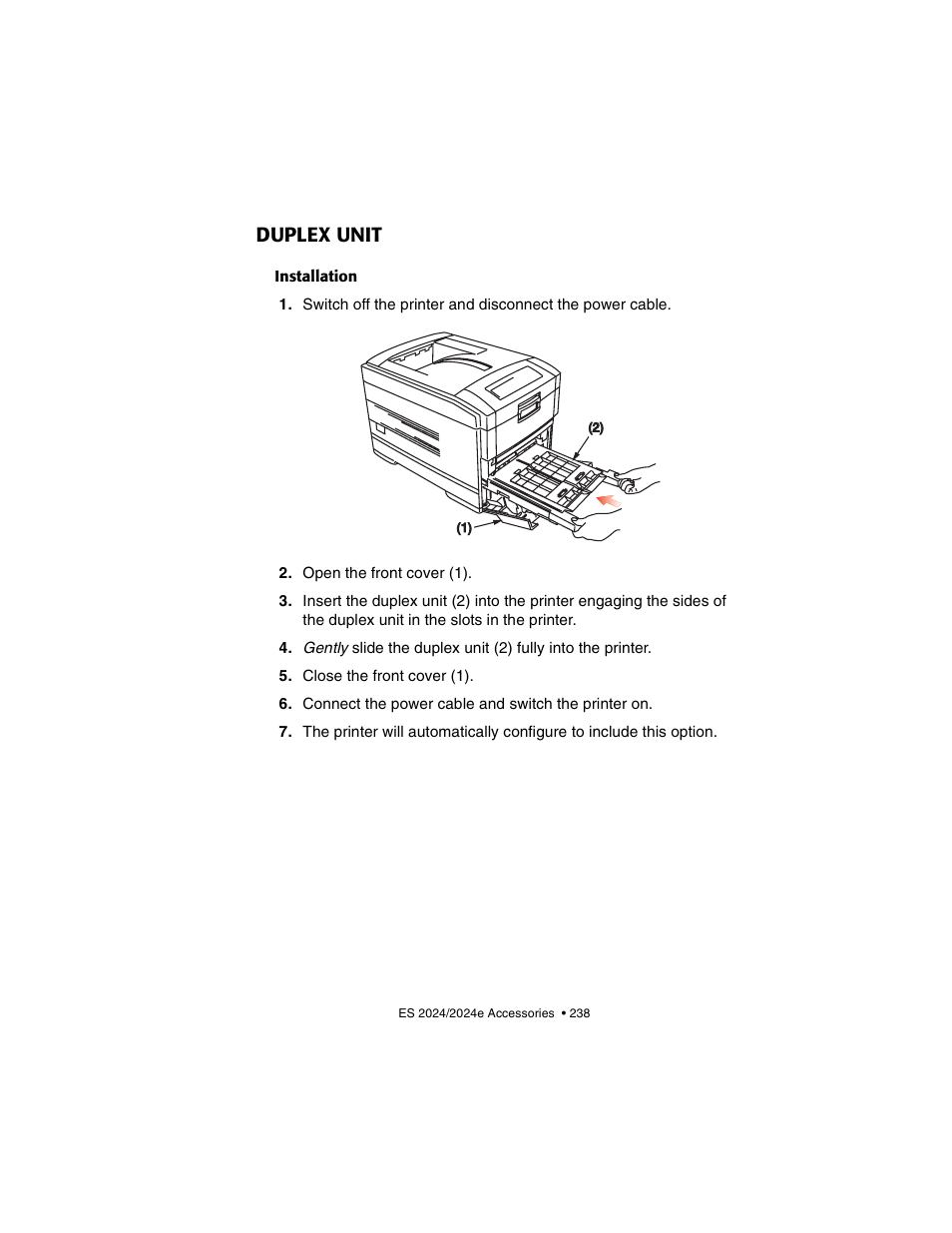 Duplex unit, Installation | Oki 2024/2024e User Manual | Page 238 / 260