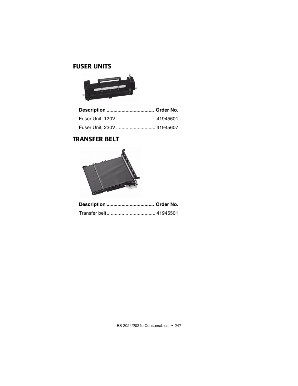 Fuser units, Transfer belt, Fuser units transfer belt | Oki 2024/2024e User Manual | Page 247 / 260