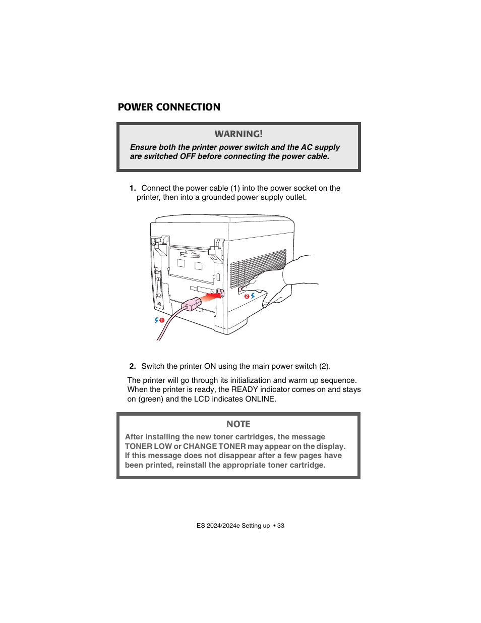 Power connection | Oki 2024/2024e User Manual | Page 33 / 260