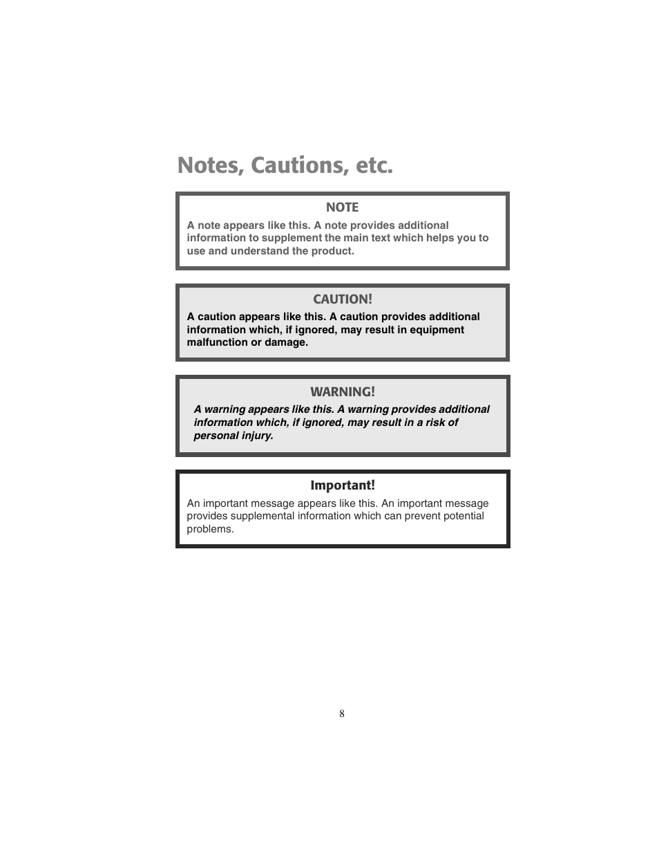 Notes, cautions, etc | Oki 2024/2024e User Manual | Page 8 / 260