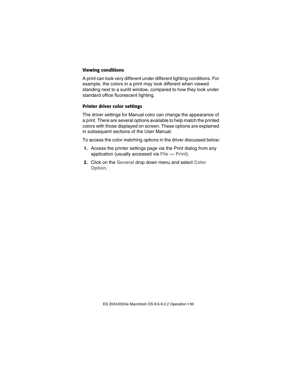 Viewing conditions, Printer driver color settings | Oki 2024/2024e User Manual | Page 90 / 260