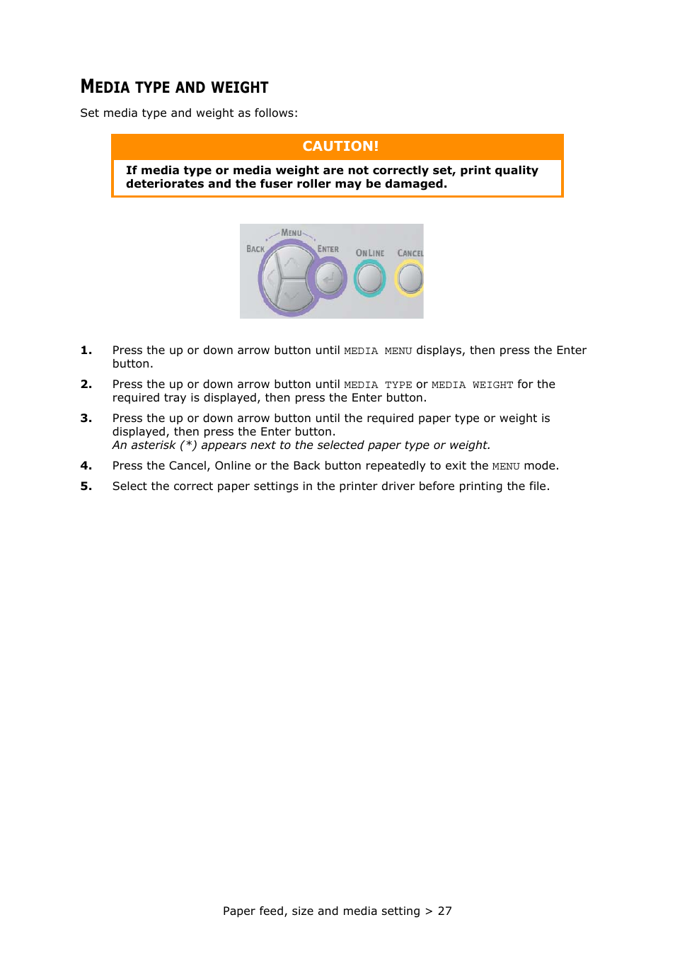 Media type and weight | Oki PRINTER MPS420B User Manual | Page 27 / 74