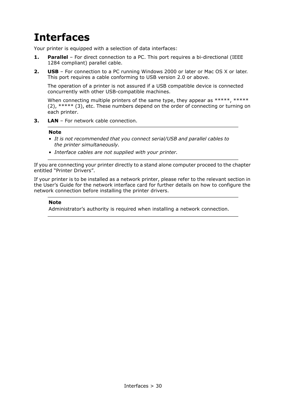 Interfaces | Oki PRINTER MPS420B User Manual | Page 30 / 74