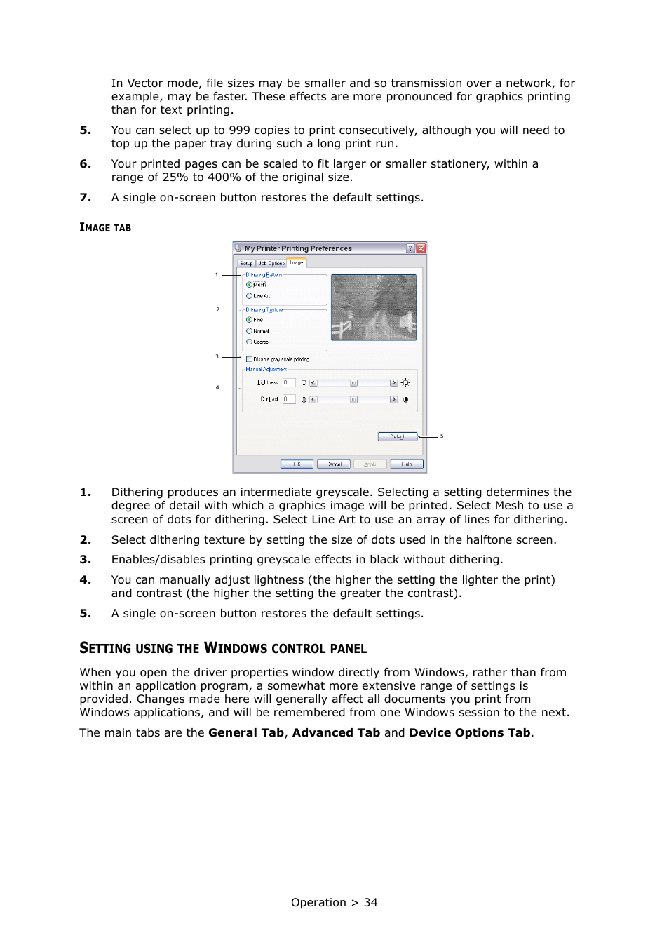 Setting using the windows control panel | Oki PRINTER MPS420B User Manual | Page 34 / 74