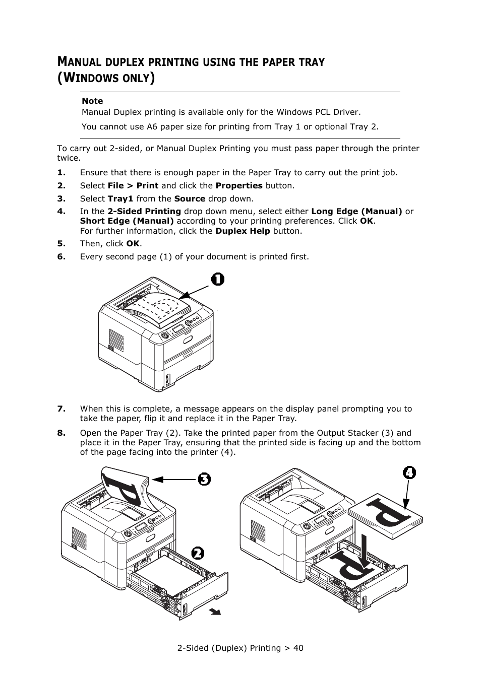 Manual duplex printing using the paper tray, Windows only) | Oki PRINTER MPS420B User Manual | Page 40 / 74