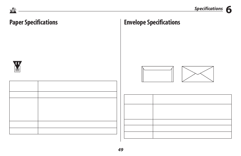 Paper specifications, Envelope specifications | Oki 2500 User Manual | Page 55 / 80