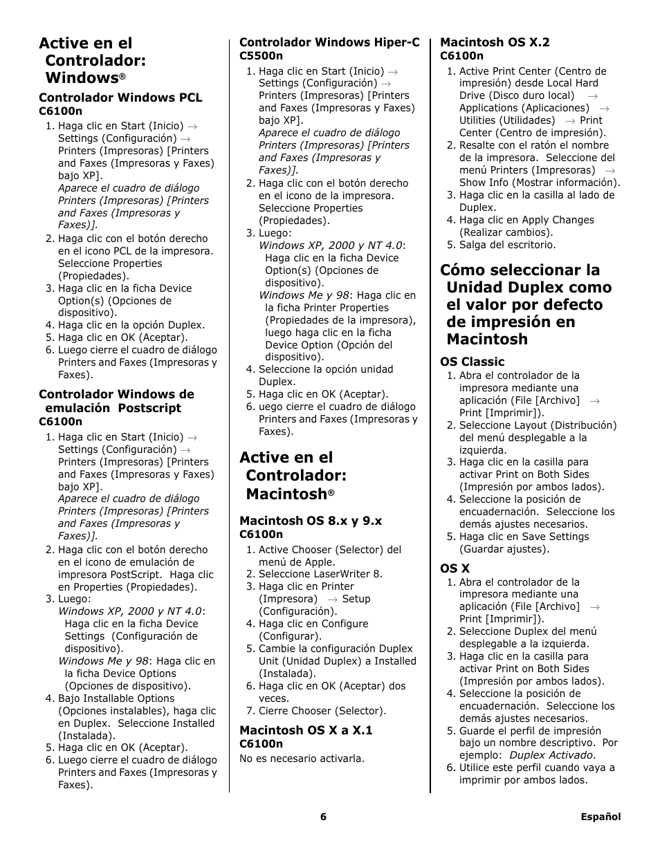 Active en el controlador: windows, Active en el controlador: macintosh | Oki P/N 43347501 User Manual | Page 6 / 8
