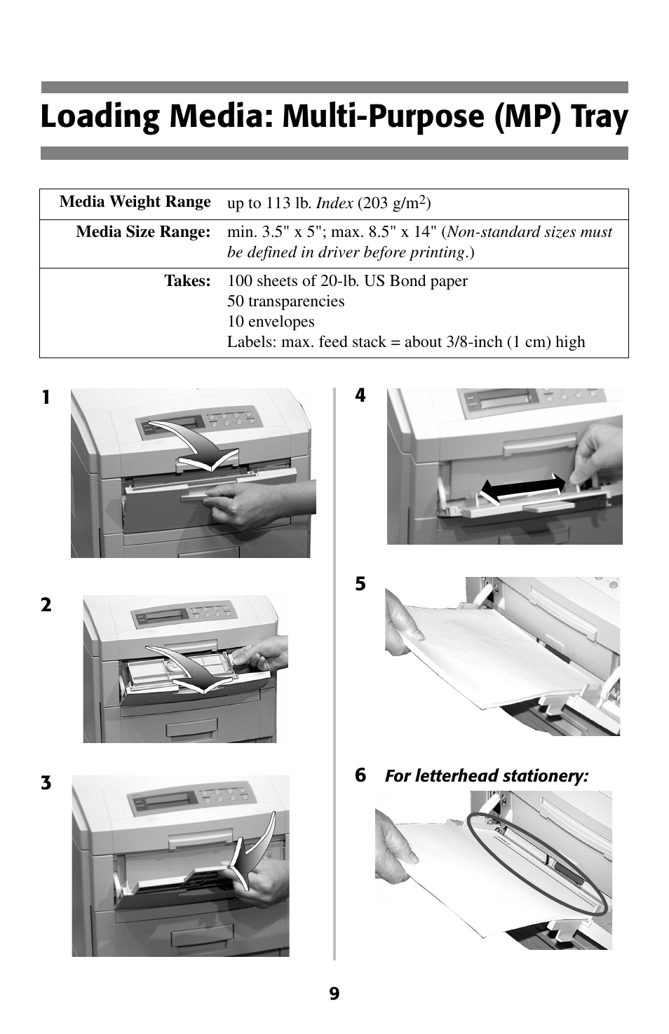 Loading media: multipurpose (mp) tray, Loading media: multi-purpose (mp) tray | Oki 2024 User Manual | Page 10 / 45