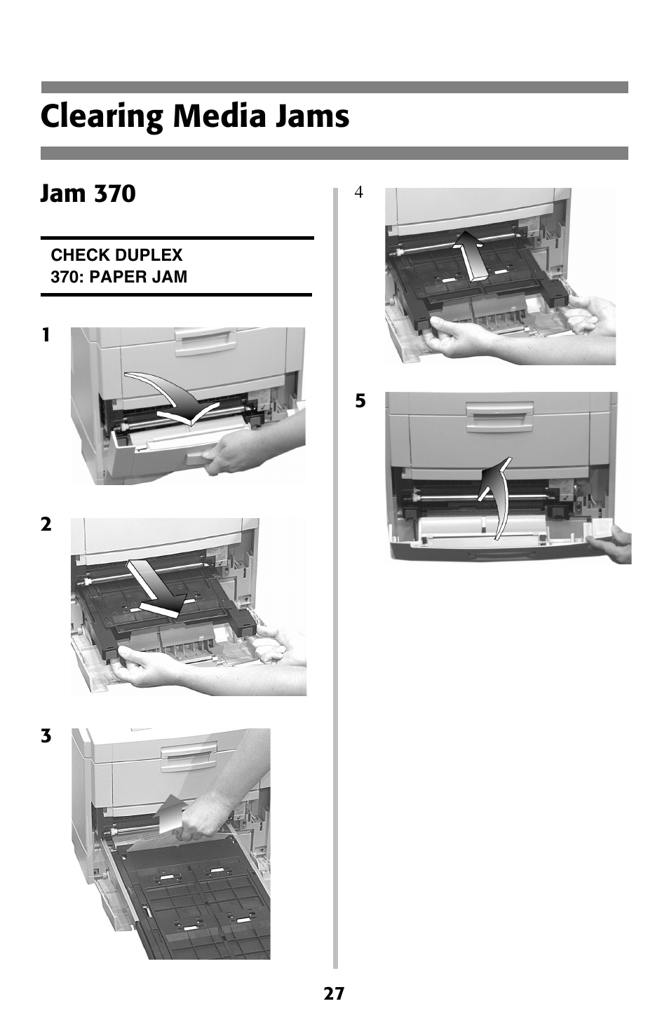 Clearing media jams, Jam 370 | Oki 2024 User Manual | Page 28 / 45