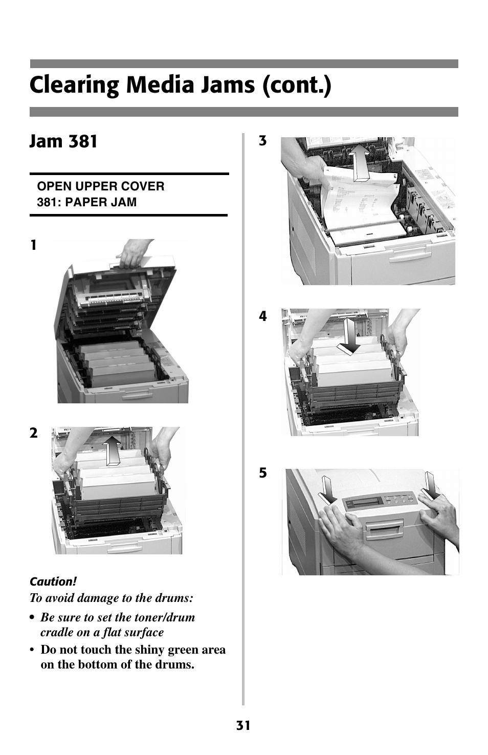 Clearing media jams (cont.), Jam 381 | Oki 2024 User Manual | Page 32 / 45
