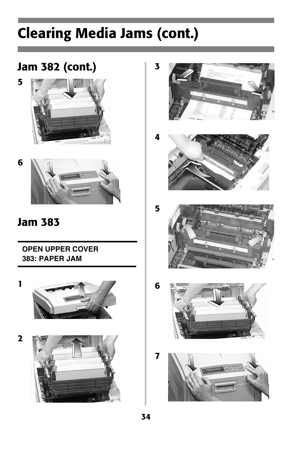 Clearing media jams (cont.), Jam 382 (cont.), Jam 383 | Oki 2024 User Manual | Page 35 / 45