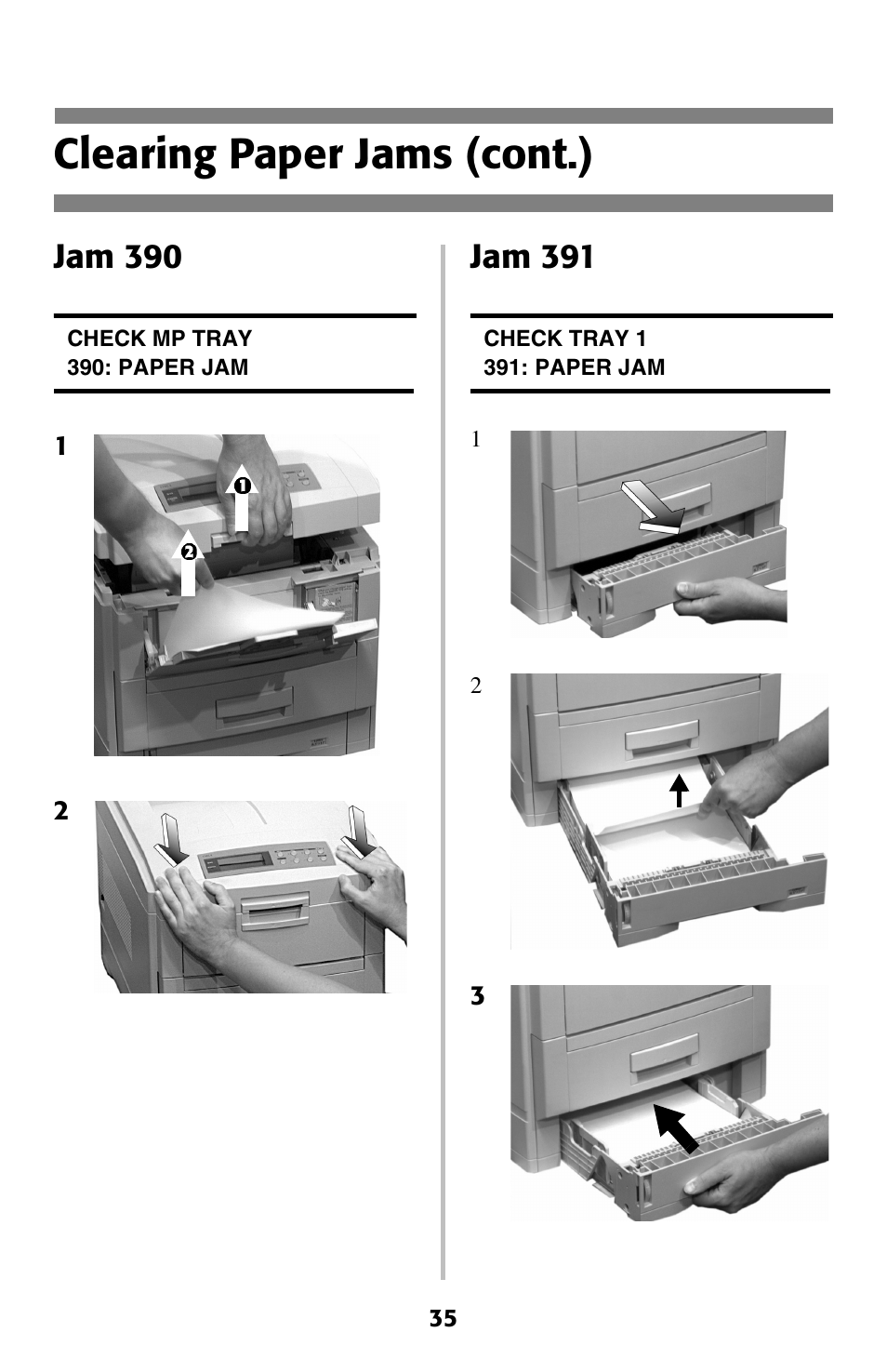 Clearing paper jams (cont.), Jam 390, Jam 391 | Oki 2024 User Manual | Page 36 / 45