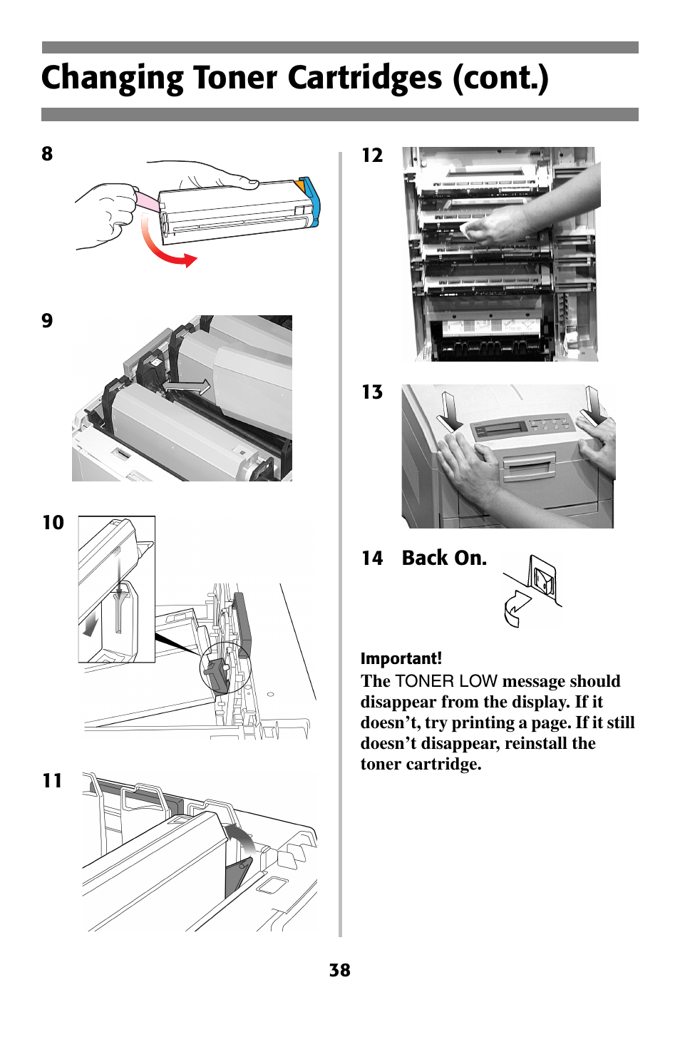 Changing toner cartridges (cont.) | Oki 2024 User Manual | Page 39 / 45