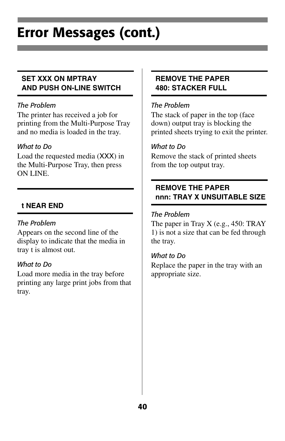 Error messages (cont.) | Oki 2024 User Manual | Page 41 / 45