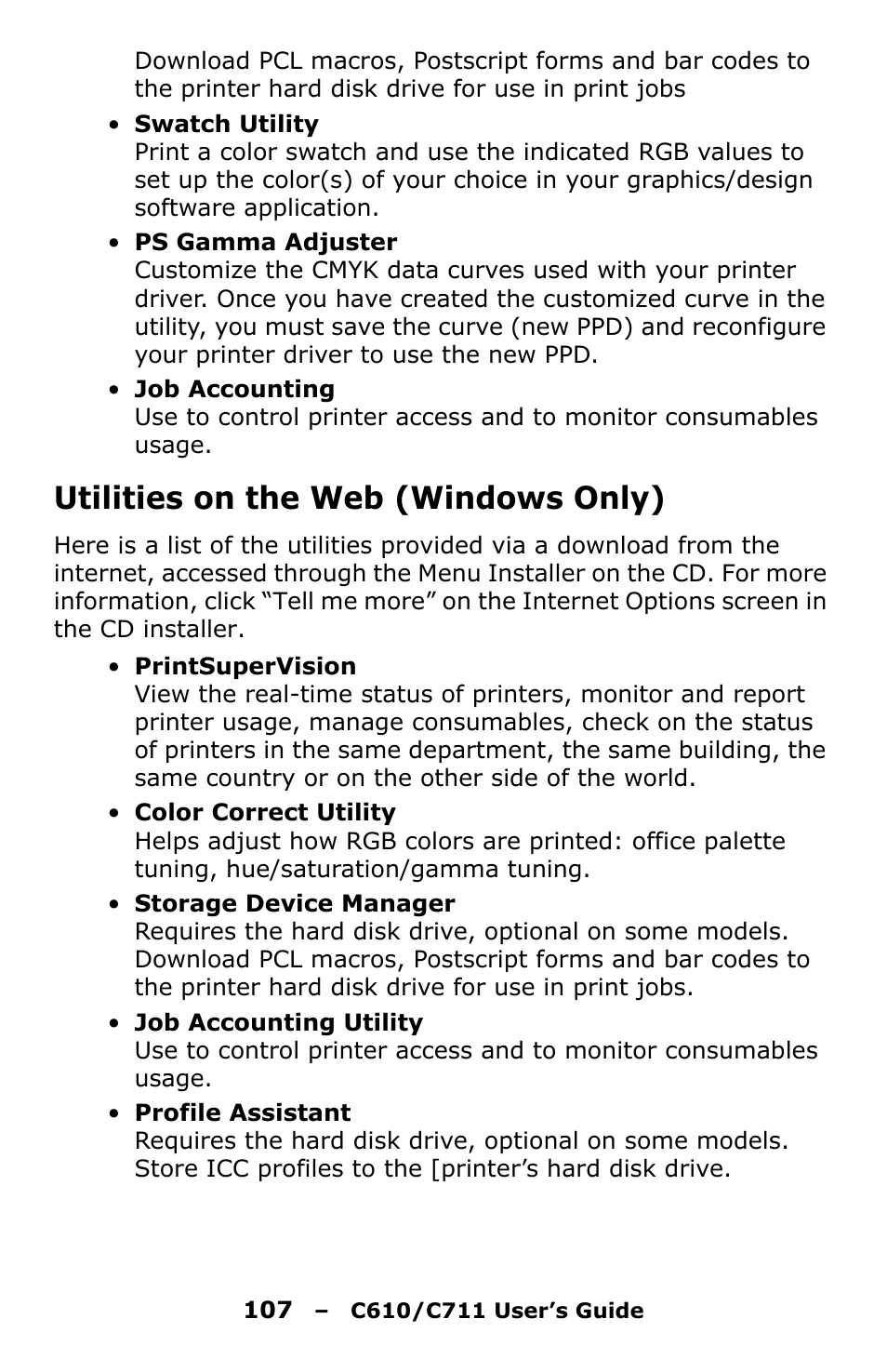 Utilities on the web (windows only) | Oki C610 User Manual | Page 107 / 109