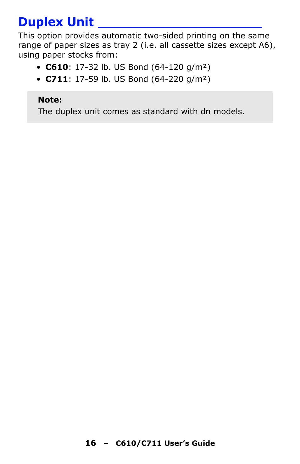 Duplex unit | Oki C610 User Manual | Page 16 / 109