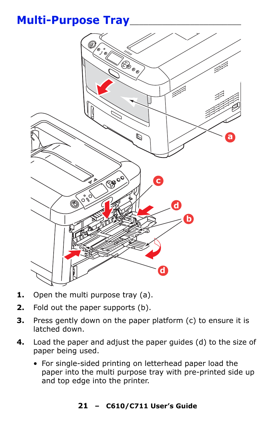 Multi-purpose tray | Oki C610 User Manual | Page 21 / 109